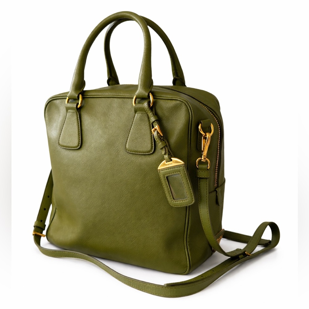 Prada Saffiano Lux Convertible Top Handle Bag – Green